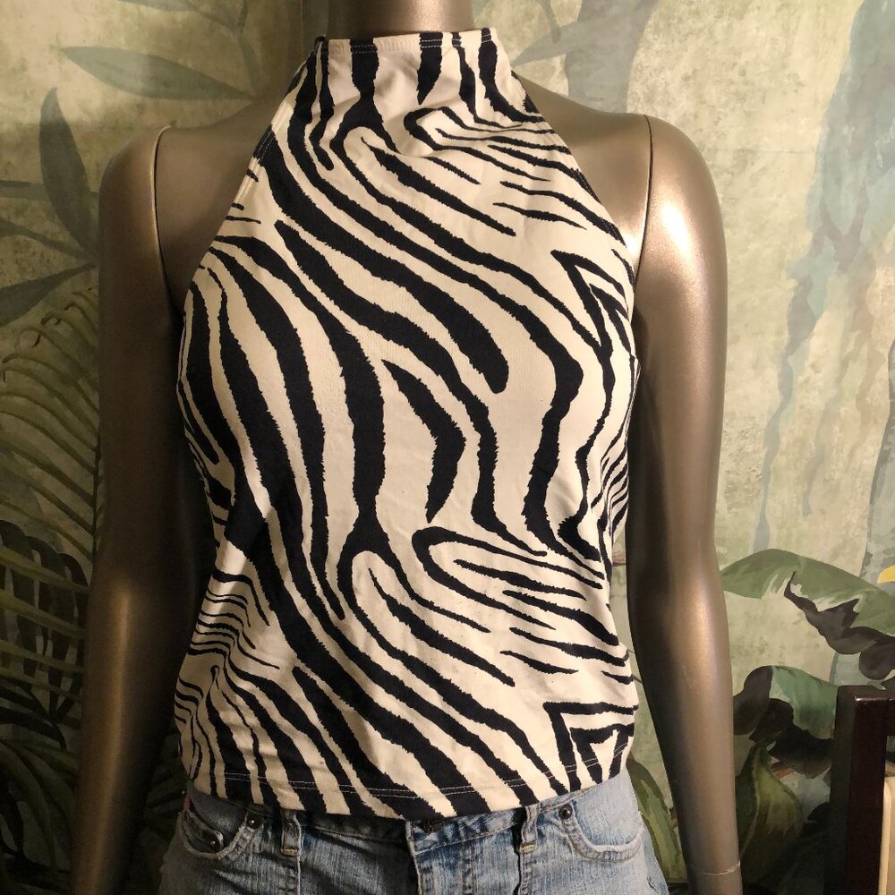 Bebe Halter Top | Size M | Zebra Print |